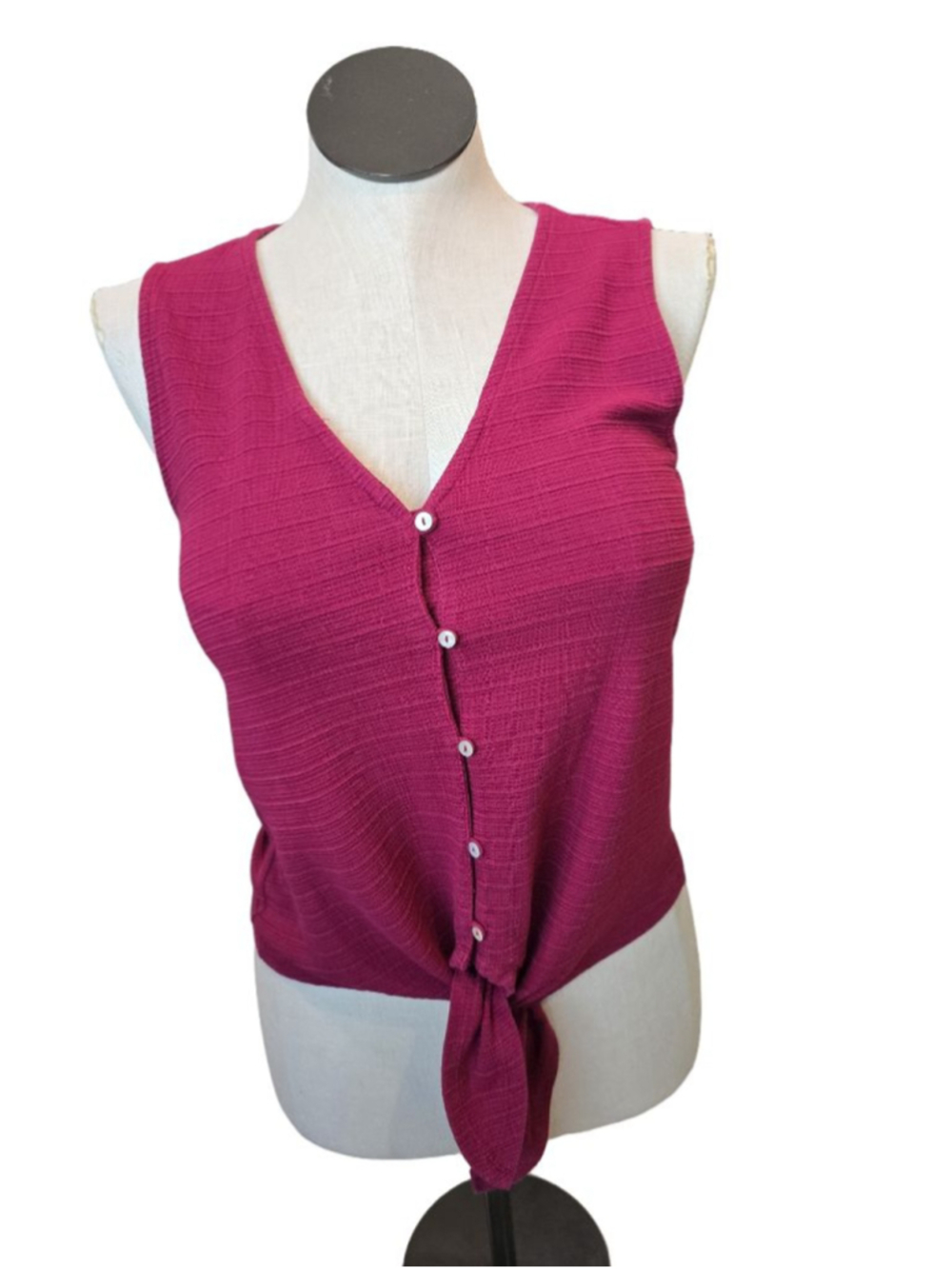 Lucky Brand XS Red Sleeveless Button Down Tie Front Maroon